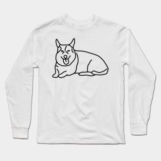 Tongue Out Tuesday Dog Corgi Minimal Line Drawing Long Sleeve T-Shirt